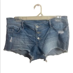 Hollister Light Denim Distressed 3 Button Shorts